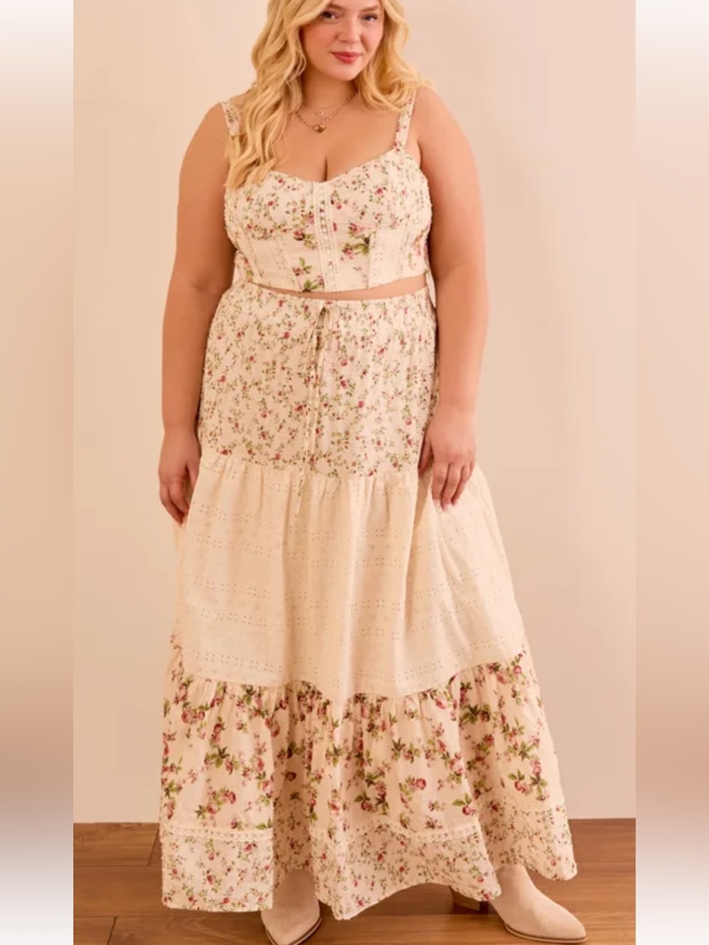 Arula SET Floral Maxi Skirt 1X AND Crop Bustier 2X Both NWT